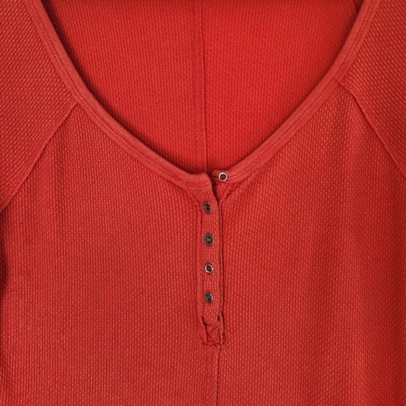 Free People Orange Henley with Patterned Sleeves - Picture 3 of 5